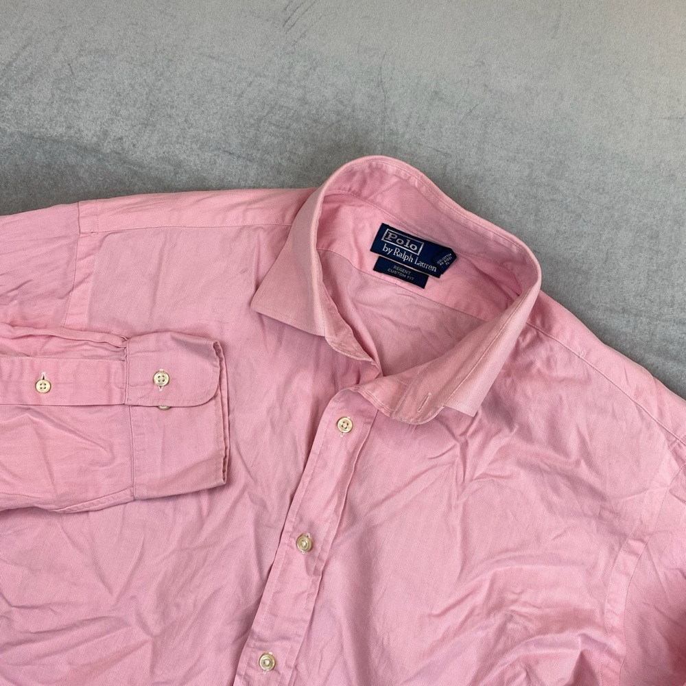 VTG Polo Ralph Lauren Button Up Shirt Pink Custom Fit Mens 17.5‎ 34/35